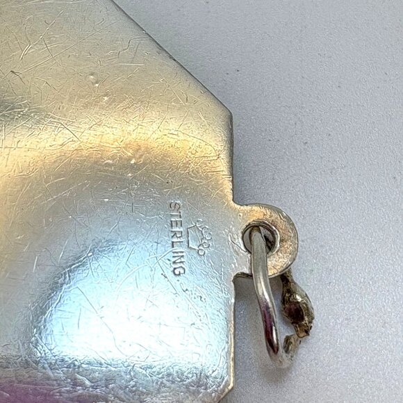 VTG Sterling Silver 925 Black & White CZ Octagonal Ridged Pendant Charm 1.25" - Picture 8 of 15